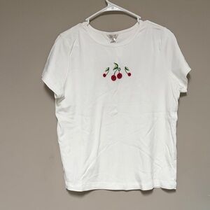 Christopher & Banks White Tee with Cherry Embroidery